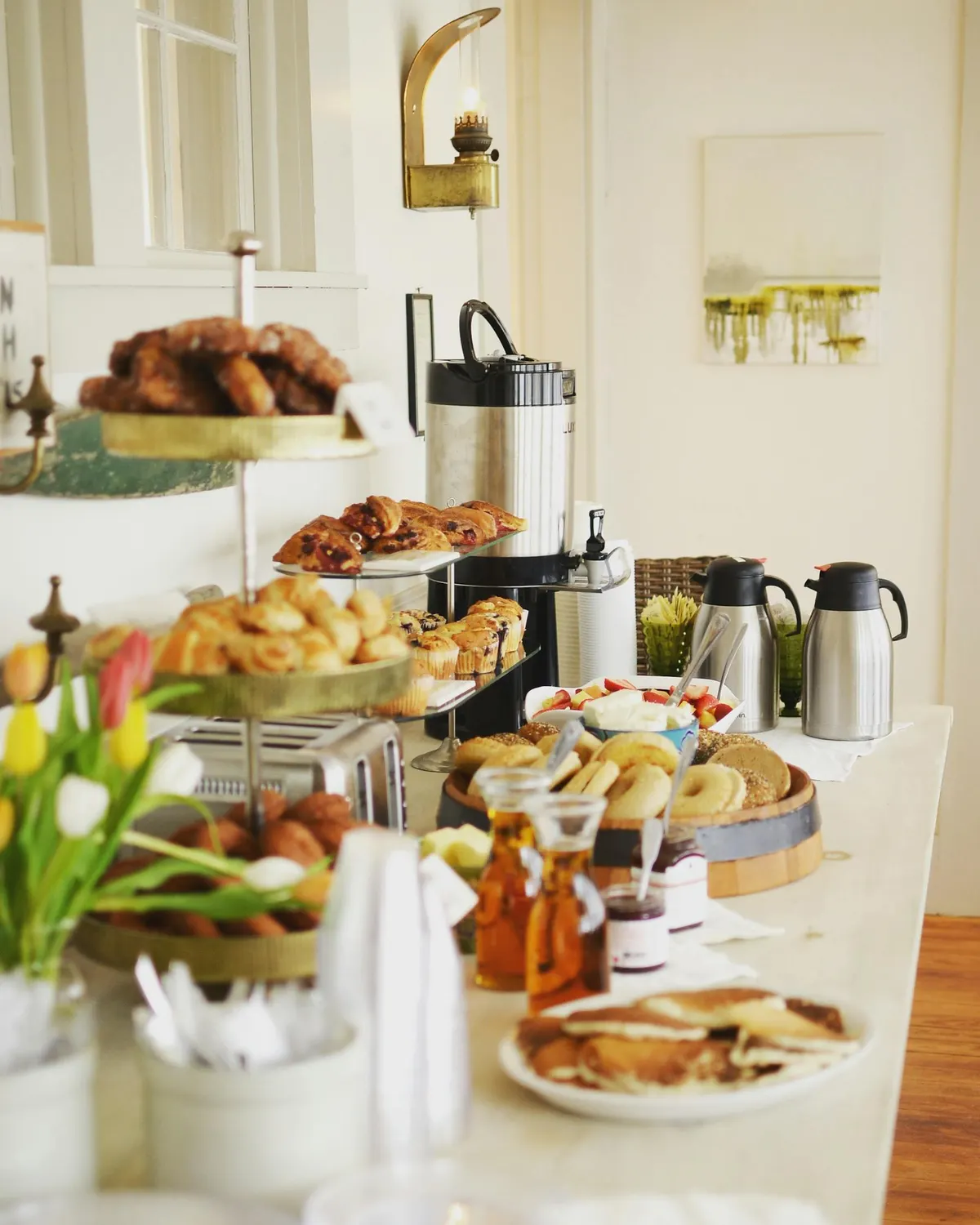 Catered breakfast set up in an office